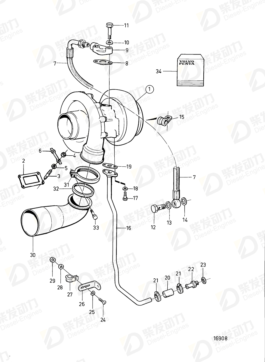 volvo penta Turbocharger 3802089 Drawing volvo penta Turbocharger 3802089 Drawing